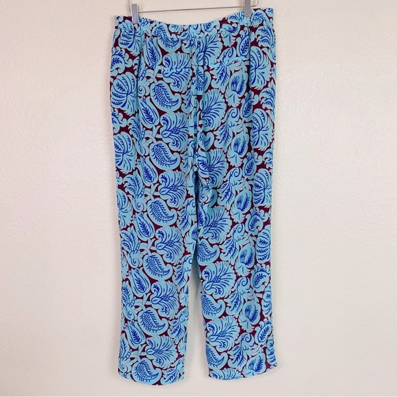 J. Crew Aqua Paisley Silk Pull On Pants Size 14 - Picture 3 of 7